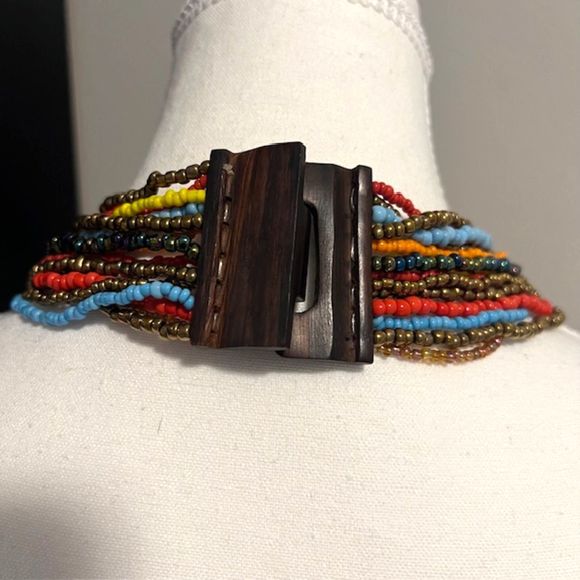 Multi Strand Seed Beads Necklace Multicolored Cascade Ethnic Boho Necklace - Picture 7 of 9